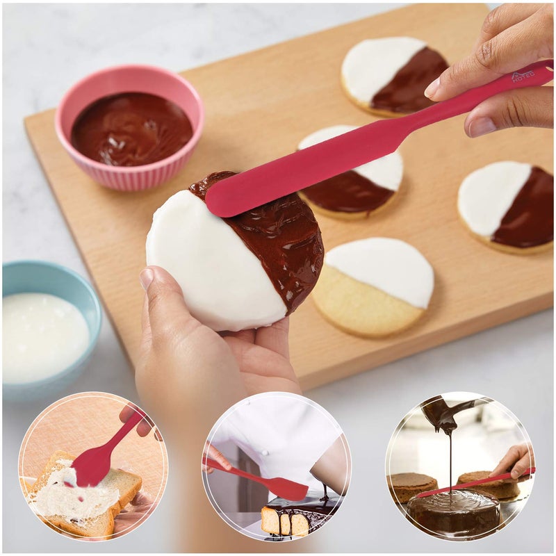 HOTEC Heat Resistant 600â„‰ BPA-Free Silicone Rubber Spatula Set, Kithchen Cooking Spatulas, Baking, Mixing, for Non Stick Cookware, Dishwasher Safe, Red Set of 5 - Image 2